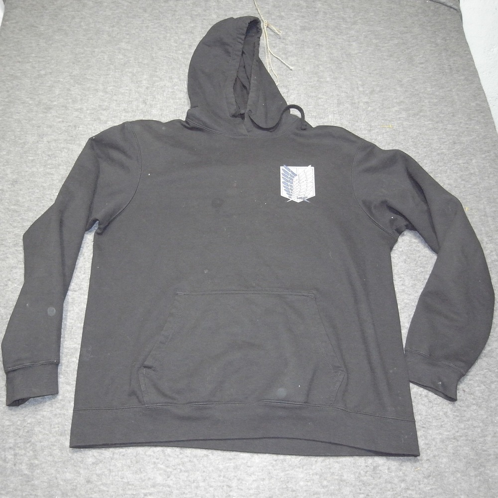 Attack On Titan Hoodie Mens Large Black Graphic Pullover Casual Anime Streetwear
